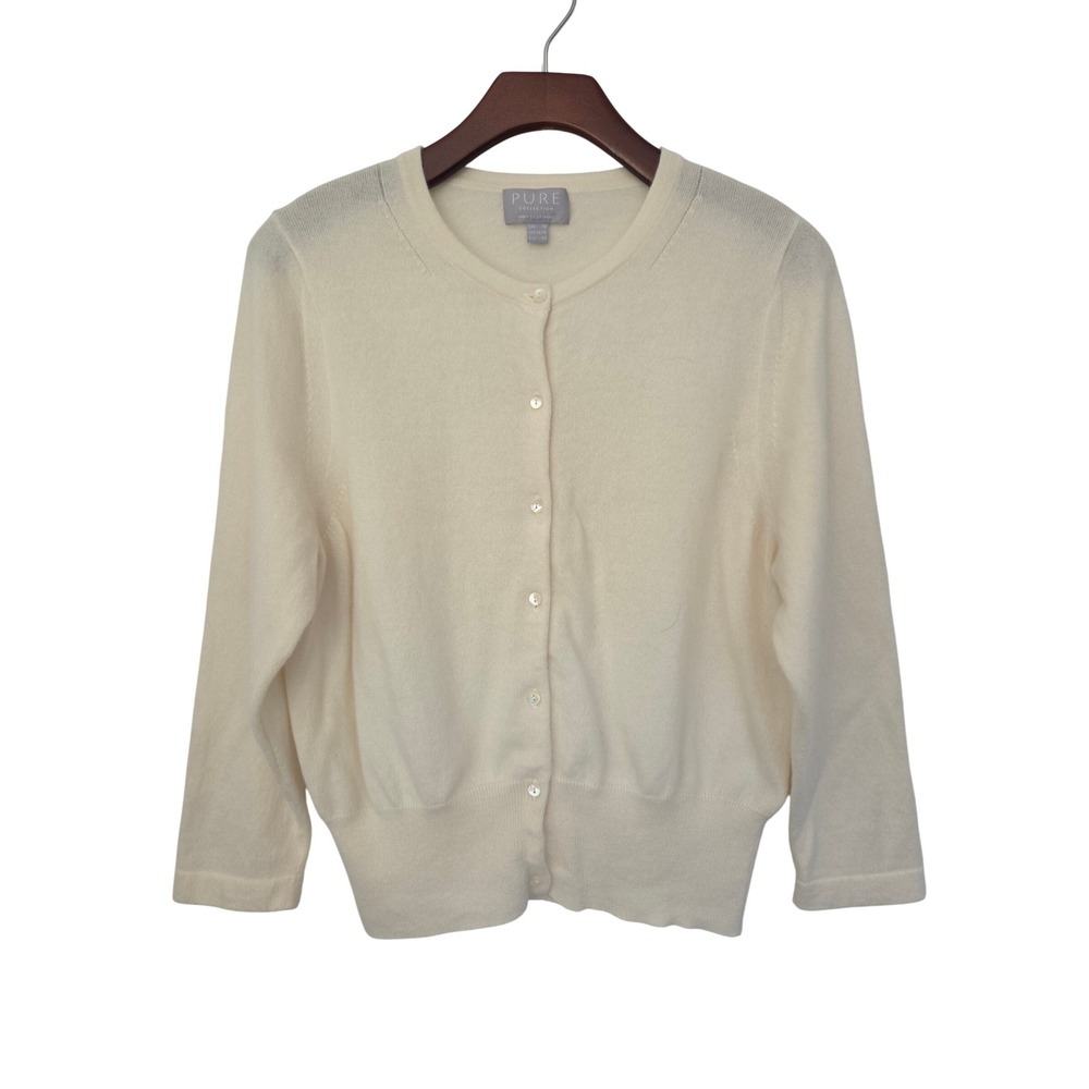 Pure Collection Cardigan 100% Cashmere Women US 14/16 Cream
